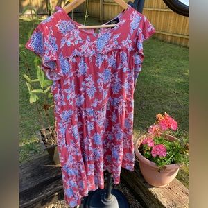 Suzanne Betro Red Print Empire Waist Festival Type Dress